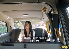 Megan Fiore plays an Italian taxi agent seducing her passenger with a striptease and deepthroat
