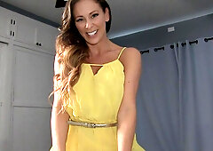 Seductive Cherie DeVille strips naked and rides a huge cock passionately!