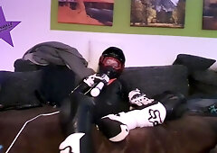 Pup Sparkle In Biker Cumming Inside A Dainese Suit