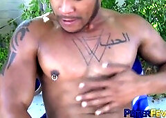 Inked Chinese hunk Trevor Northman pleasures himself outdoors