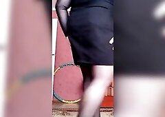 Irina smokes with joy inhaling the smoke of a cigarette