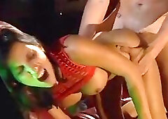 Experienced brunette in erotic, red lingerie, Lezley Zen is about to have steamy sex in the cinema