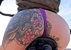 Exhibitionist with a big ass shows off on a public bike trail