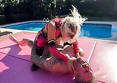 See the strong and hot Tatiana Steele take on built, heavily tattooed Jay Spear in this intensive mixed sex-wrestling! Discharged outdoors on bright p