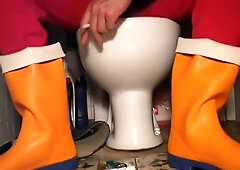 nlboots - orange rubber boots, smoking & union suit