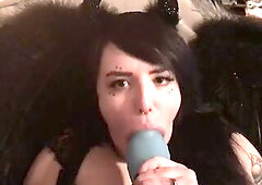Demon Cutie Sucks off Bad Dragon, Gets Large Facial