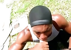 Muscley gay gangster gets a mouthful