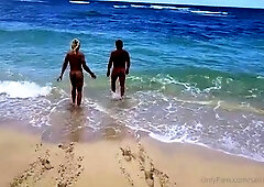 Stacked mature milf having fun with husband at nudist beach