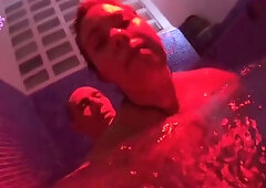 Fucking in the spa Footjob and creampie for a naughty busty girl