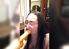 Brunette hair big beautiful woman works on some mouth training