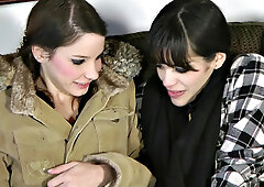 Tattooed brunettes Tuesday Cross & Rilee Marks get kinky with each other on the couch