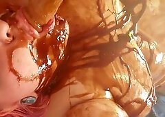 big beautiful woman gets Obscene Chocolate Syrup WAM