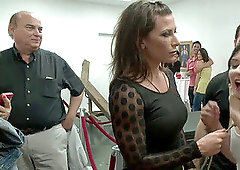 dark haired snatch and butt fucked in public