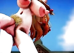 Kinky futanari with big boobs and huge cock dancing around