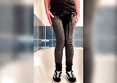 Pissing My Slim Jeans And Sneakers After A Rainy Walk In The Forest