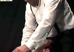 Dom DILF in suit toys twinks skinny asshole with dildo