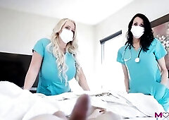 Milfy Nurses Alura Jenson, Reagan Foxx Take Care of Their Surprised Patient