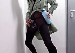 New adventure for crossdresser Loreleyadd with public peeing and a steamy handjob in micro thong