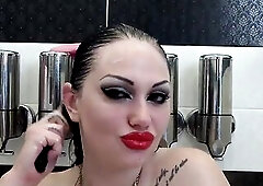 See me wetting and brushing my hair, talk to u and close-up face fetish with red lipstick on my lips and hawt makeup JOI.