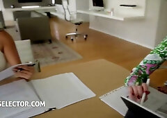 Alexis Crystal in black stockings and lace gets taken deeply on the white couch