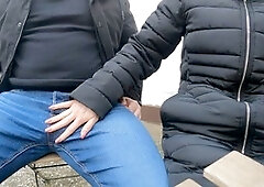 My wife's girlfriend wanted to see her give me a handjob on a public terrace