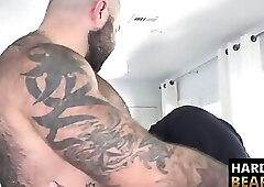 Muscle stud Atlas Grant banging older guy passionately in the kitchen