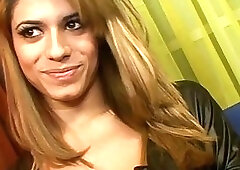 Busty Brazilian ladyboy rides rock hard cock like a pro