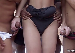 Transgender beauty Grazie Cinturini enjoys wild gang-bang action