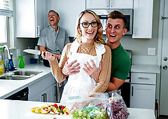 Crystal Clark sucks and rides stepson's cock until it explodes on her tits