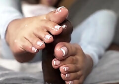 Interracial footjob masterpiece delivered by sensuous MILF