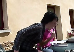 Sexy French housewife Lucie Luke anal fucked outdoor in the garden