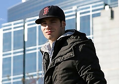 Muscular brunette James Olsen jerking that dick HARD