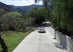 Mature dude blows blonde shemale and dark-haired tranny joins in