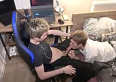 Amateur gay twinks get into some deep throat and anal action