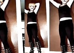 Solo Monster Drag Masturbation FTM In Knee High Boots Has Real Climax