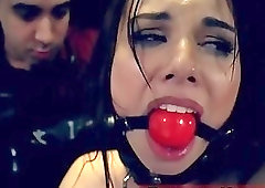 Extreme babe is dominated and gagged while nailed doggy style