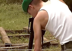 Tall, Slim Sergeant Trains Young Cadet