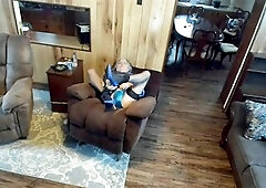 was so lascivious clothed in all blue i just had to cum ! wearing katie and lauras fancy satin pants i moist 'em it felt so fine to vibe myself t