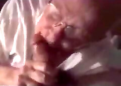 Old man sucks and swallows