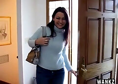 Busty Brunette Irena Sky Strips And Sucks Off Harry