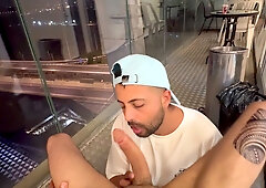 Middle Eastern humungous schlong sucky-sucky on the balcony of 14th floor