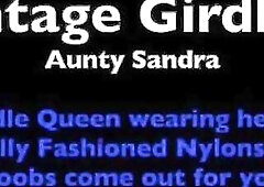Your Vintage Girdle Queen Aunty Sandra showing off in her hawt Red Girdle with Fully Fashioned Nylons attached, and certainly her fantastic breasts li
