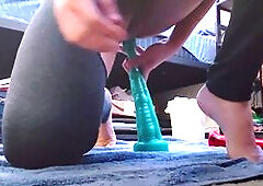 Dildo balls deep anal ride with Mr. Hankey's toys