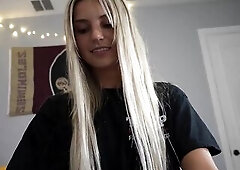 Ambie just got back from class and her college roommates boyfriend is sitting there awaiting for his gf to get back! This guy says that "that bab