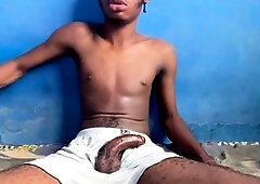 Hand-job, big black cock solo, men masturbating solo