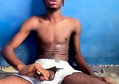 Hand-job, big black cock solo, men masturbating solo