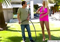 Breathtaking golden-haired woman with large breasts, Bridgette B is screwing her lover in the shower