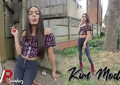Kim Model - Dark Jeans; Brunette Amateur Smoking Non-Nude