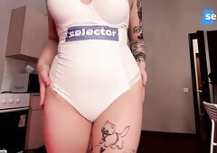 Humiliation of a hawt tattooed gal in front of a large shlong