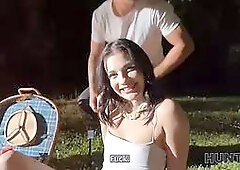 Watch Chloe Heart's tight pussy get pounded in public by her BF and his friend in POV